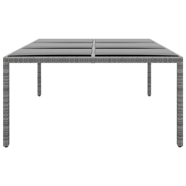 vidaXL Garden Table Grey Poly Rattan, Powder-Coated Steel, Tempered Glass