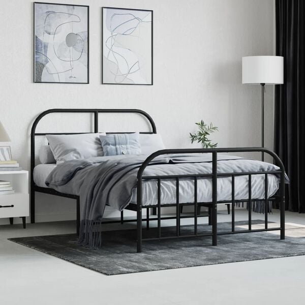 vidaXL Bed Frame Black Powder-Coated Steel 47.2x78.7in Bed Frame