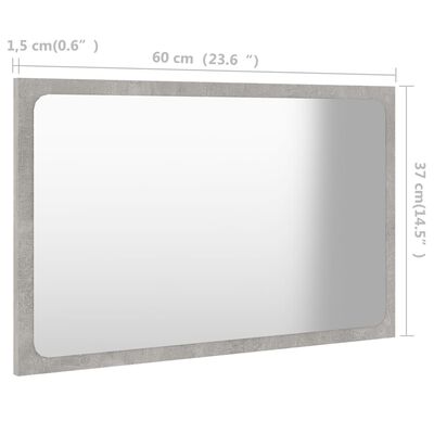 vidaXL Bathroom Mirror Concrete Gray 23.6"x0.6"x14.6" Chipboard