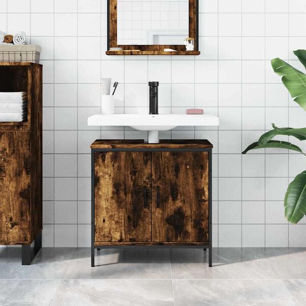 vidaXL Bathroom Sink Cabinet Smoked Oak Engineered Wood Medium