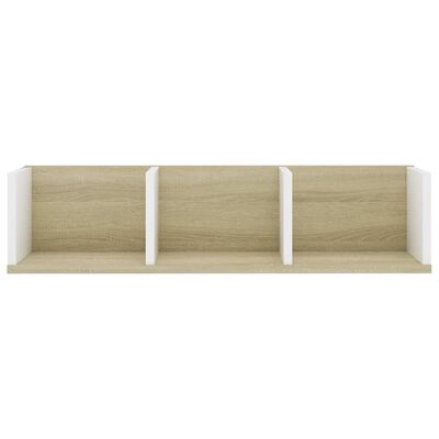 vidaXL CD Wall Shelf White and Sonoma Oak 29.5"x7.1"x7.1" Engineered Wood