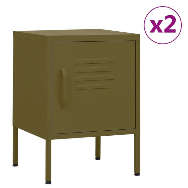vidaXL Nightstand Set of 2 Olive Green Steel Compact