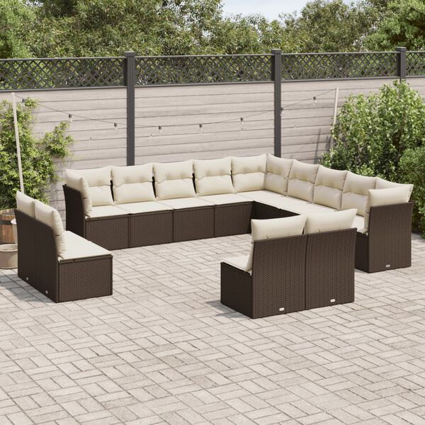 vidaXL Garden Sofa Set Brown and Cream White Poly Rattan Large Modular