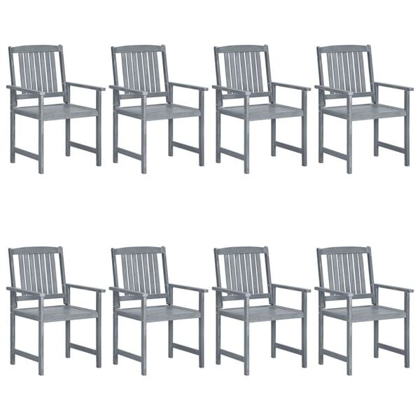 vidaXL Patio Chair Set of 8 Gray Solid acacia wood, 100% polyester