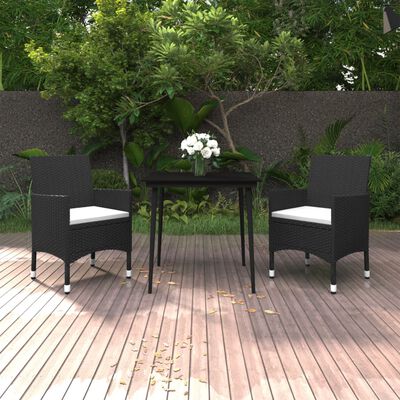 vidaXL 3 Piece Patio Dining Set with Cushions Poly Rattan and Glass