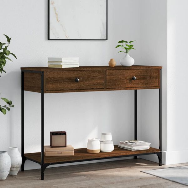 vidaXL Console Table Brown Oak Engineered Wood 39.4x13.6x29.5 in