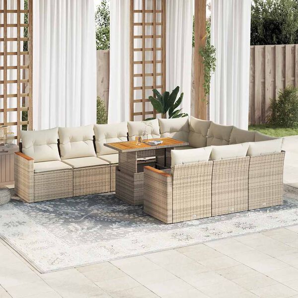 vidaXL Garden Sofa Set Beige PE rattan Large Weather-resistant materials