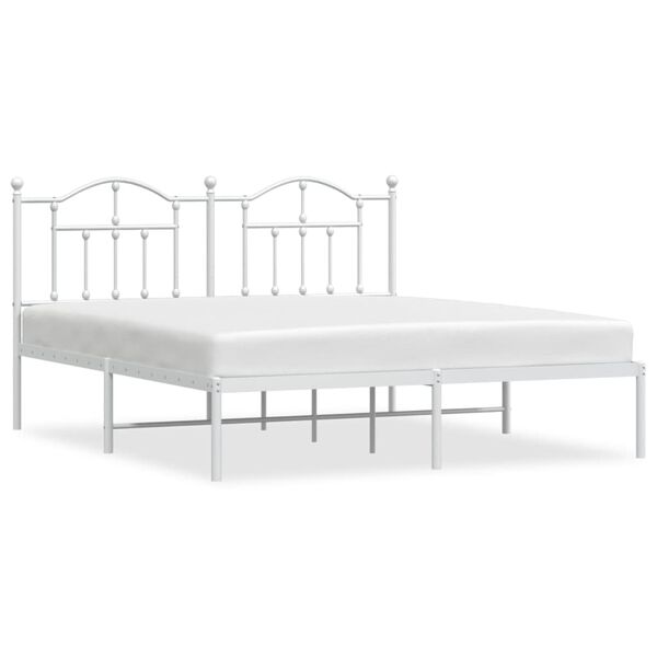 vidaXL Bed Frame White Powder-Coated Steel Super King Bed Frame