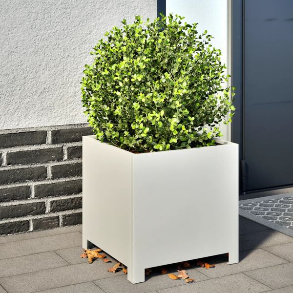 vidaXL Garden Planter White Steel 15.7x15.7x15.7 in Durable