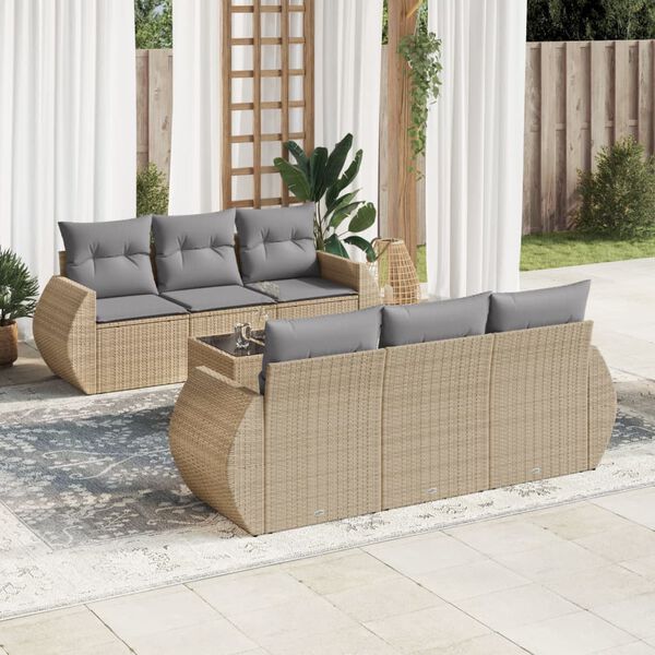 vidaXL Garden Sofa Set Beige PE Rattan Medium Adjustable Feet