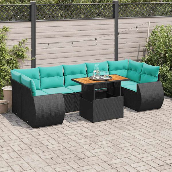 vidaXL 8 Piece Patio Sofa Set with Cushions Black Poly Rattan