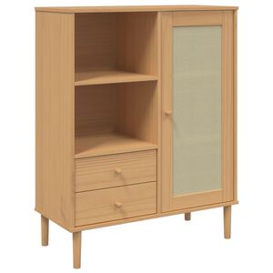 vidaXL Highboard Brown Solid pine wood, engineered wood, poly rattan Tall