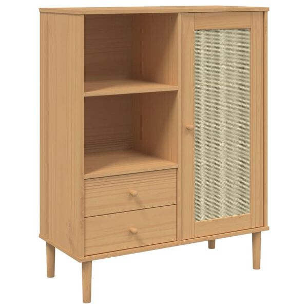 vidaXL Highboard Brown Solid pine wood, engineered wood, poly rattan Tall