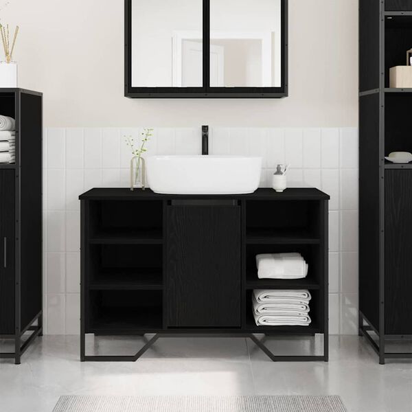 vidaXL Bathroom Sink Cabinet Black Oak 35.83 x 13.78 x 23.62 in