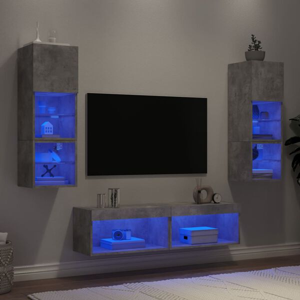 vidaXL 6 Piece TV Wall Units with LED Concrete Gray Engineered Wood