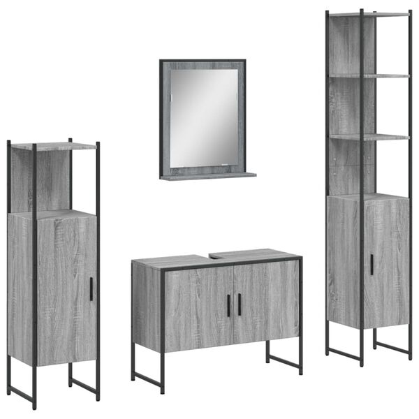 vidaXL Bathroom Cabinet Set Grey Sonoma
