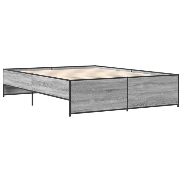 vidaXL Bed Frame Grey sonoma Engineered wood, Steel Double Minimalistic