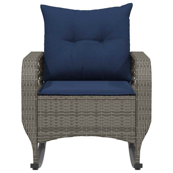 vidaXL Patio Rocking Chair with Cushions Gray Poly Rattan