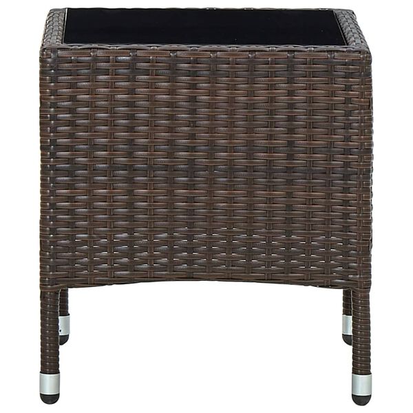 vidaXL Garden Table Brown PE rattan, steel, glass Small Durable