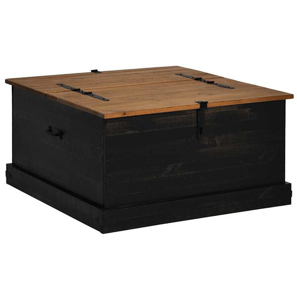 vidaXL Storage Chest Black Solid Pine Wood, Metal Medium Storage Chest