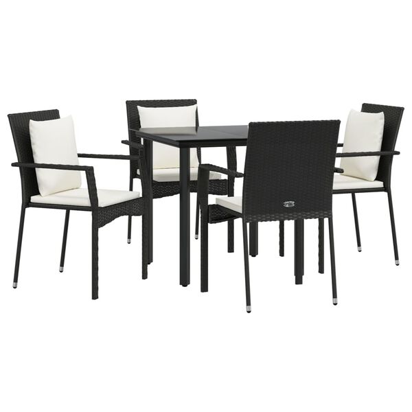 vidaXL Garden Dining Set Black Poly Rattan 5 Piece Garden Dining Set