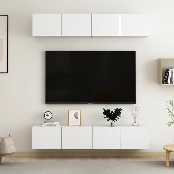 vidaXL TV Cabinet Set of 4 White Engineered wood 31.5x11.8x11.8 in