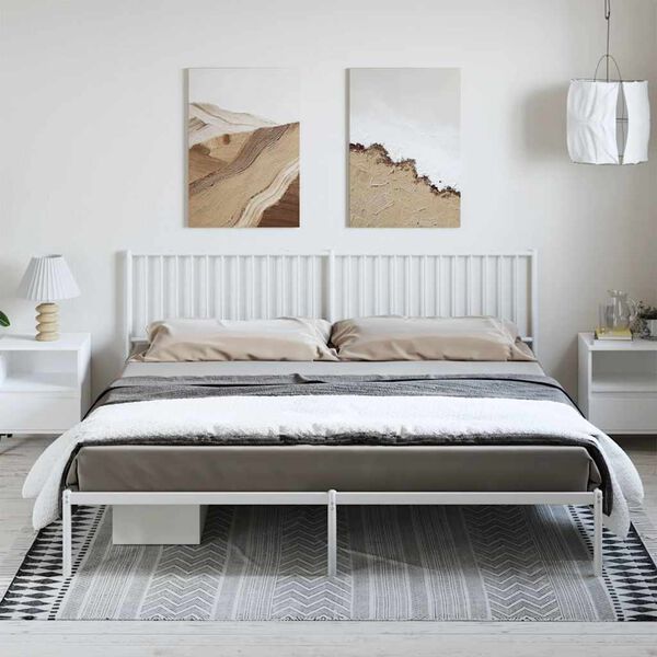 vidaXL Bed Frame White Powder-Coated Steel 76x80 in Bed Frame