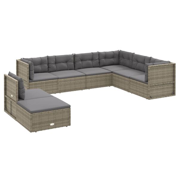 vidaXL Garden Lounge Set Grey Poly Rattan, Powder-Coated Steel Modular