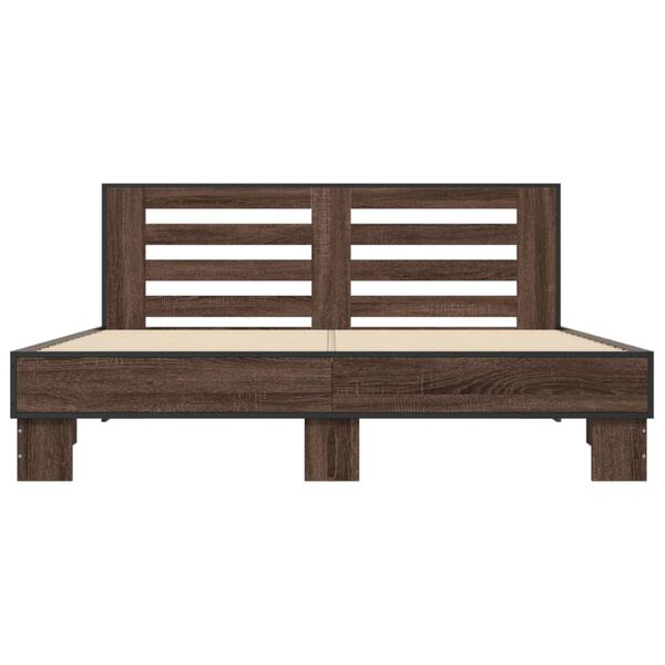 vidaXL Bed Frame Brown oak Engineered wood, metal, plywood King Size