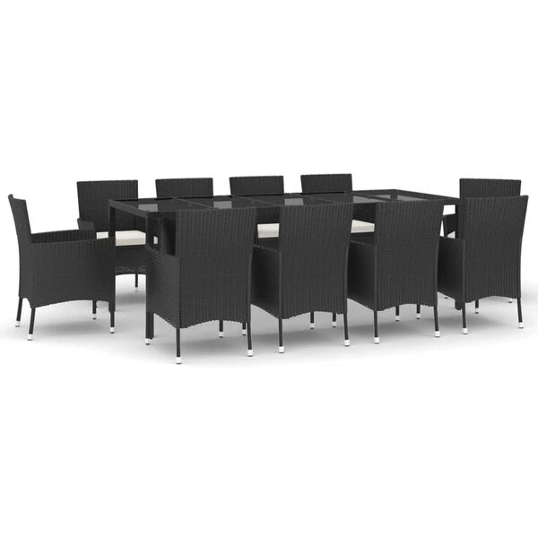 vidaXL 11 Piece Patio Dining Set with Cushions Black Poly Rattan
