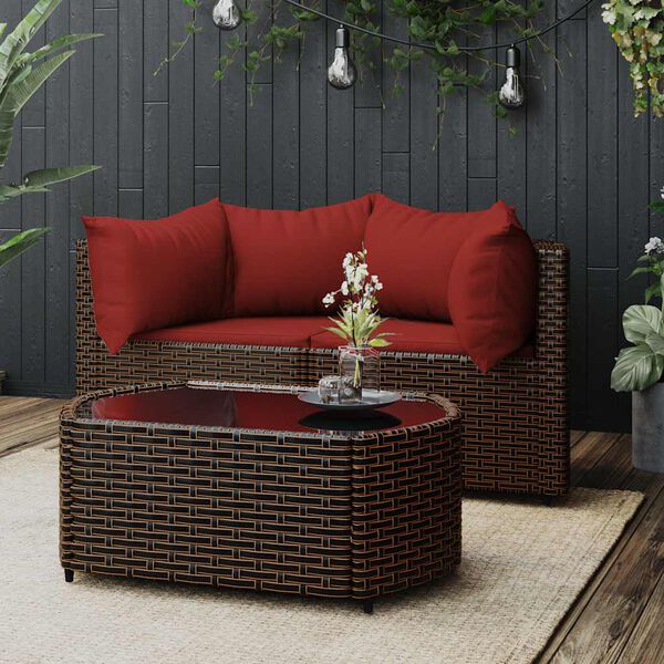 vidaXL Patio Lounge Set Brown PE rattan, powder-coated steel, tempered glass