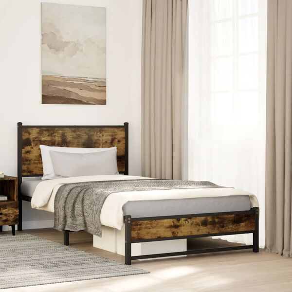 vidaXL Bed Frame Smoked Oak Steel Single Bed Frame Rectangular