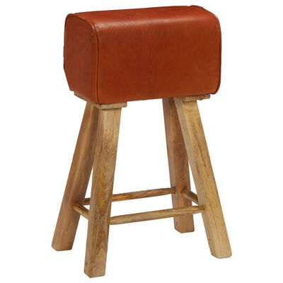 vidaXL Bar Chairs 2 pcs Real Leather and Solid Mango Wood