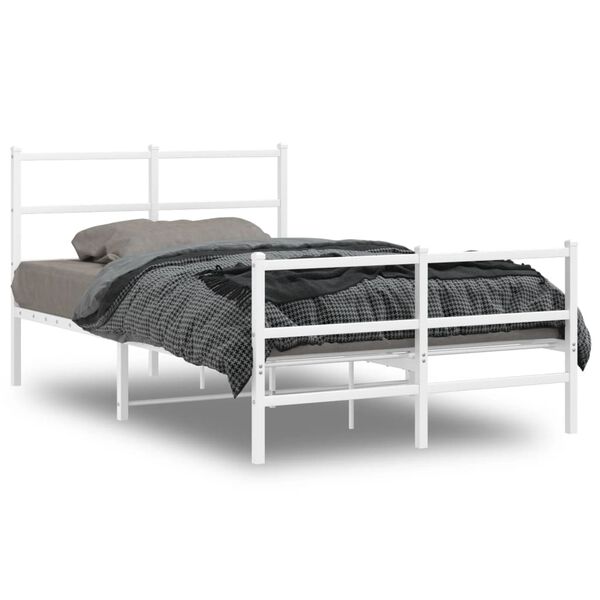vidaXL Bed Frame White Powder-Coated Steel 47.2 x 78.7 in Bed Frame