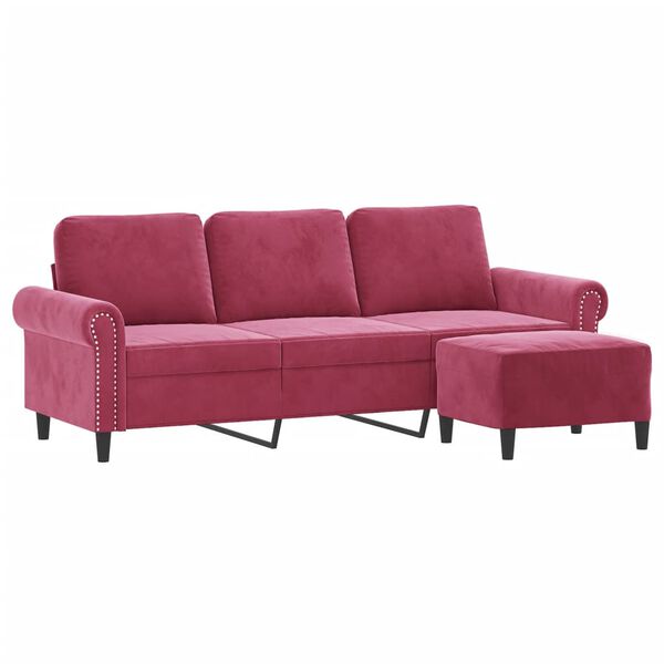 vidaXL 3-Seater Sofa with Footstool Wine Red 70.9" Velvet
