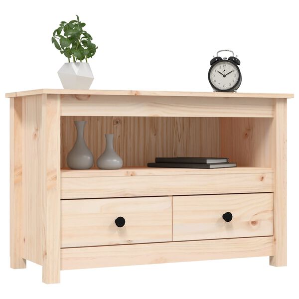 vidaXL TV Cabinet Natural wood Solid Pine Wood, Metal Medium TV Cabinet
