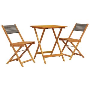 vidaXL Bistro Set Grey Solid acacia wood, Polypropylene Compact Foldable