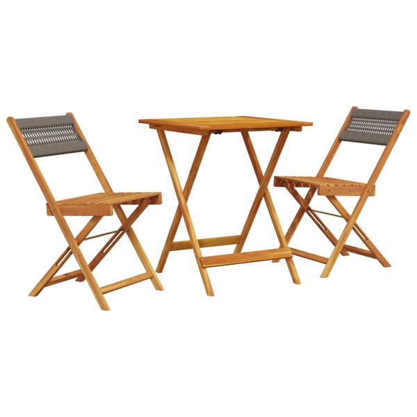 vidaXL Bistro Set Grey Solid acacia wood, Polypropylene Compact Foldable