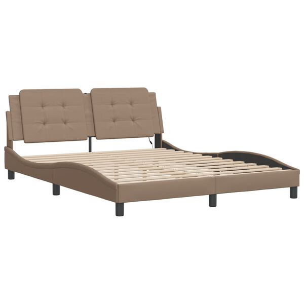 vidaXL Bed Frame Cappuccino Faux leather, metal, solid pine wood, plywood