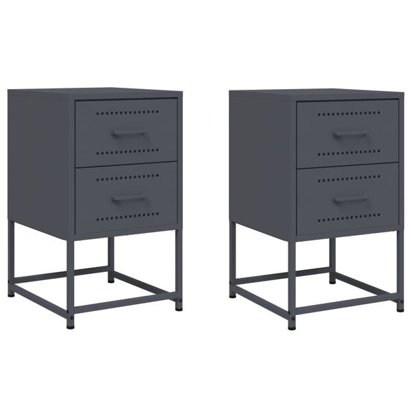 vidaXL Bedside Cabinet Set of 2 Anthracite Steel 14.2x15.4x23.8 in