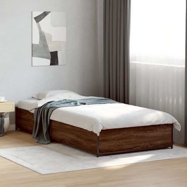 vidaXL Bed Frame Brown Oak Engineered Wood, Metal Twin Durable