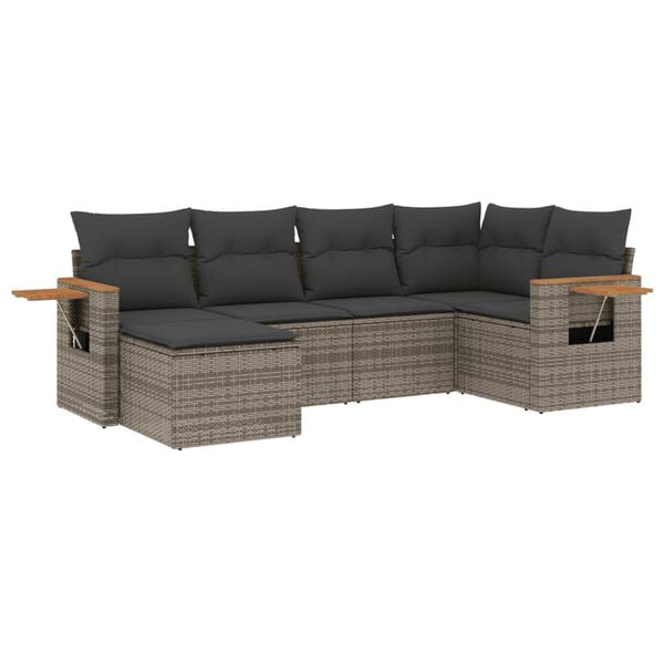 vidaXL Garden Sofa Set Grey PE Rattan 6 Piece Set Adjustable Armrests