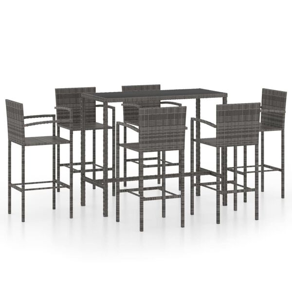 vidaXL Garden Bar Set Grey PE rattan Footrest Garden Bar Set
