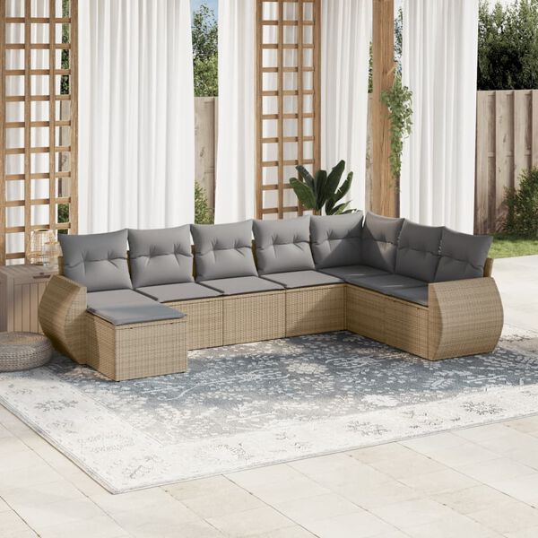 vidaXL Garden Sofa Set Beige PE Rattan, Powder-Coated Steel Large