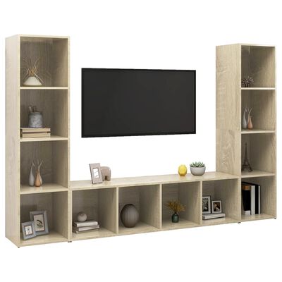 vidaXL TV Cabinets 3 pcs Sonoma Oak 56.1"x13.8"x14.4" Chipboard