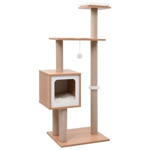 vidaXL Cat Tree Brown, White Wood, MDF, veneer, sisal, jute, faux fur