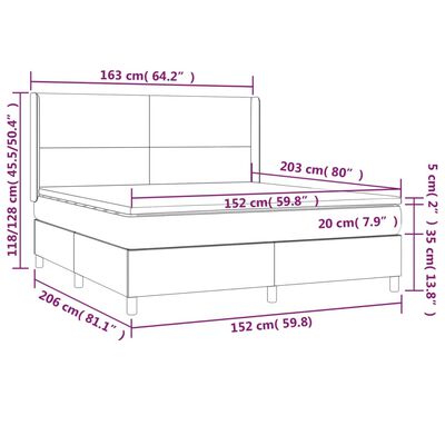 vidaXL Box Spring Bed with Mattress Dark Gray Queen Fabric