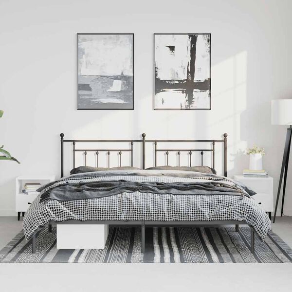 vidaXL Bed Frame Black Powder-Coated Steel Double Bed Frame