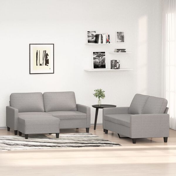 vidaXL 3 Piece Sofa Set with Cushions Light Gray Fabric