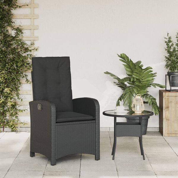 vidaXL Reclining Patio Chair with Cushions Black Poly Rattan